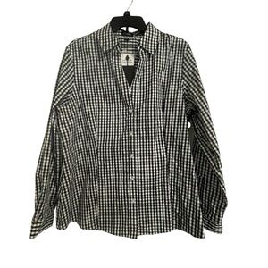 Jones New York Navy and White Gingham Check Long Sleeve Shirt - XL